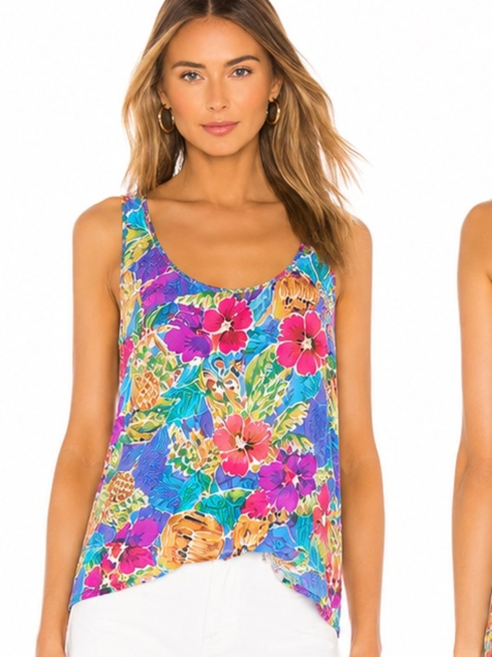 Elita International Tropical Silk Tank Top Hawaiian Floral Print Size 10 small